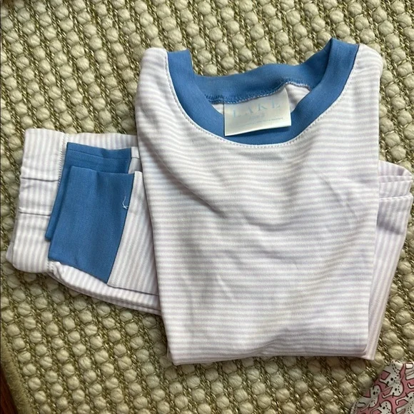 LAKE purple and White and blue Striped Kids Pajamas - Picture 1 of 3